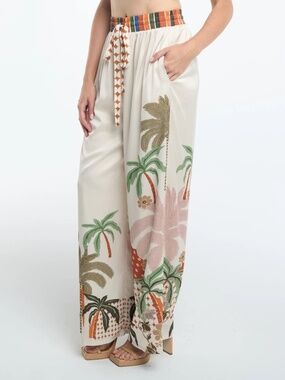 Ciebon - Azra Botanical Print Drawstring Pants - Extra Small